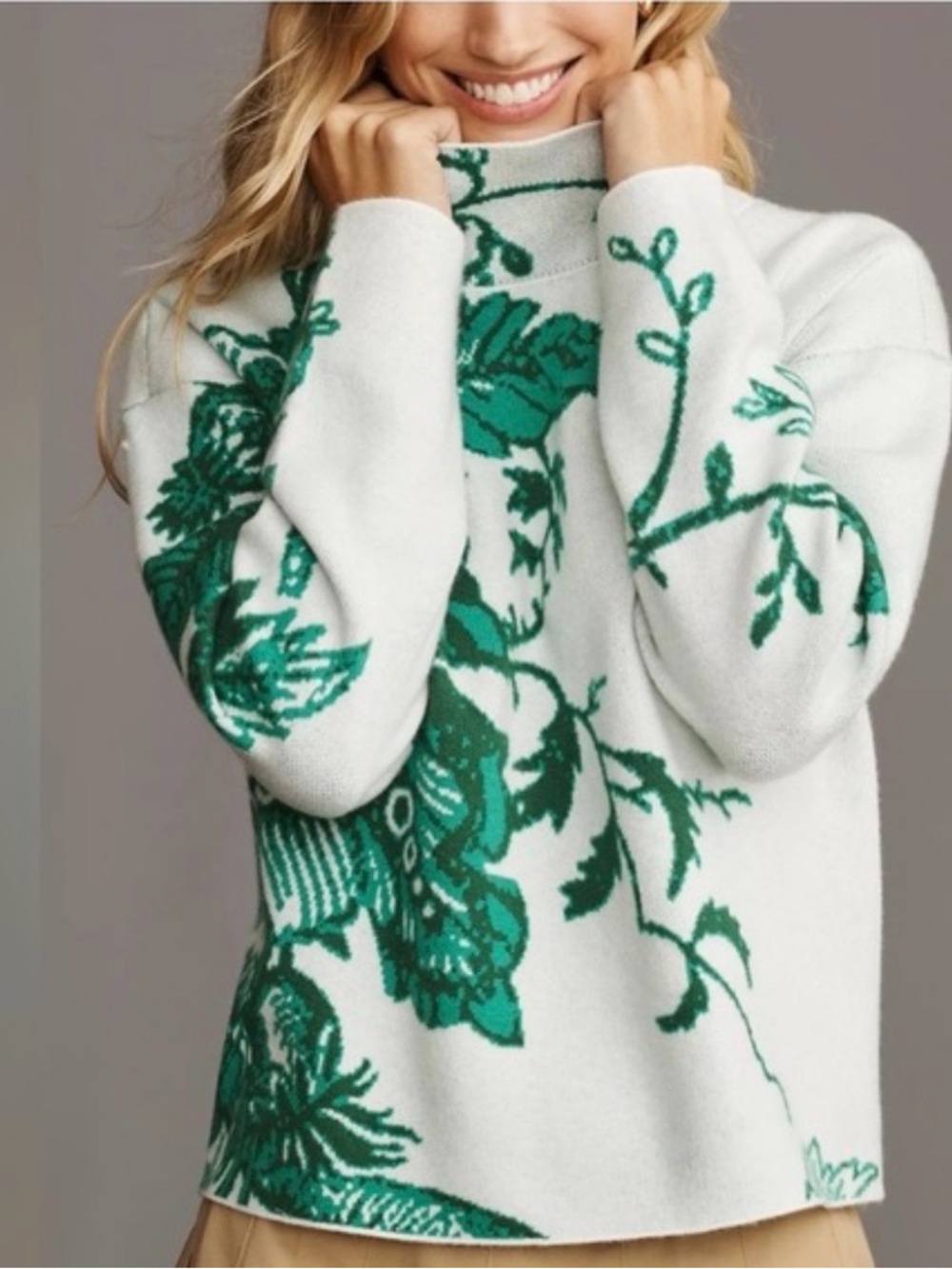 Maeve Anthropologie The Carys Mock-Neck Sweater Green Size LP